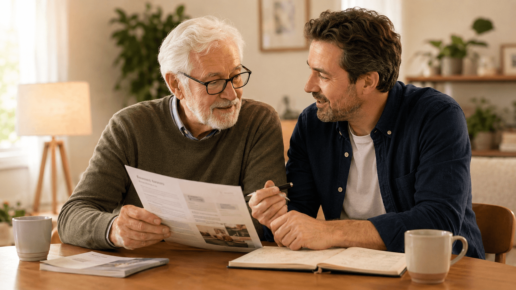 Two generations together — an older person and an adult child, or a support worker with someone. The point of this section is that the same problem shows up at different ages.