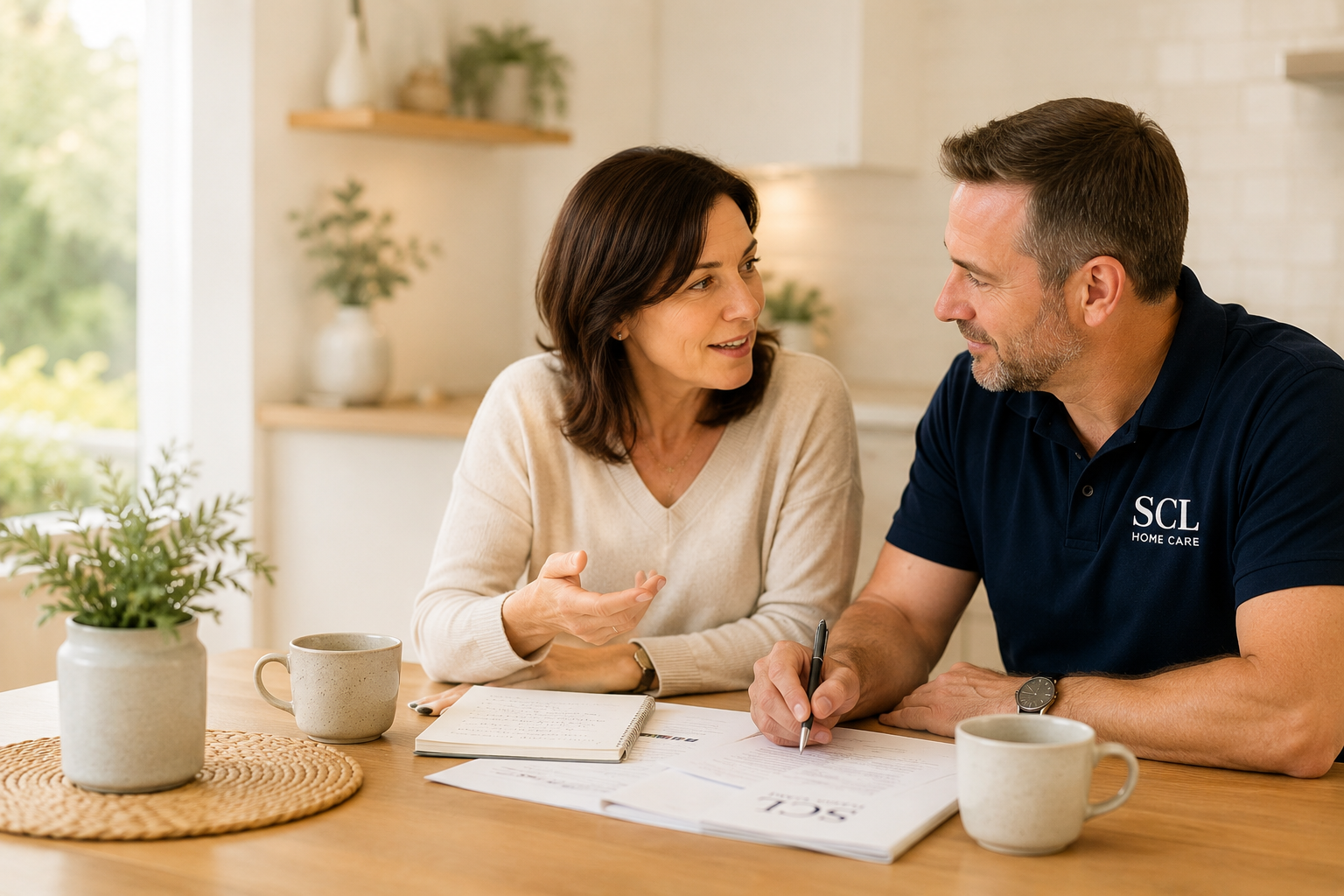 An SCL Home Care worker with a client at home